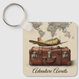 Vintage Travel Illustration with a Plane Keychain
