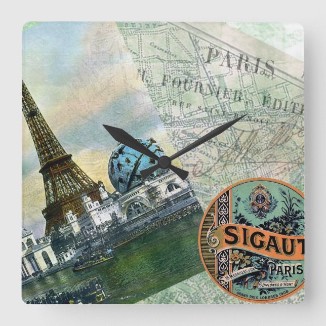 Vintage Travel in Paris Square Wall Clock (Front)
