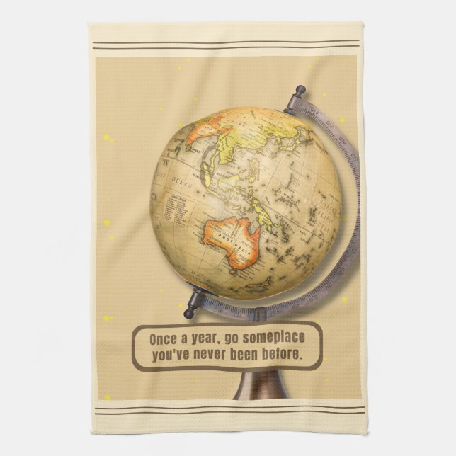 Vintage Travel Inspirational Kitchen Towel (Vertical)