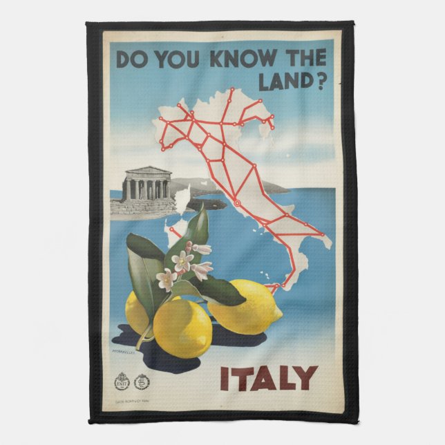 Vintage Travel Italy Map with Lemons Kitchen Towel (Vertical)