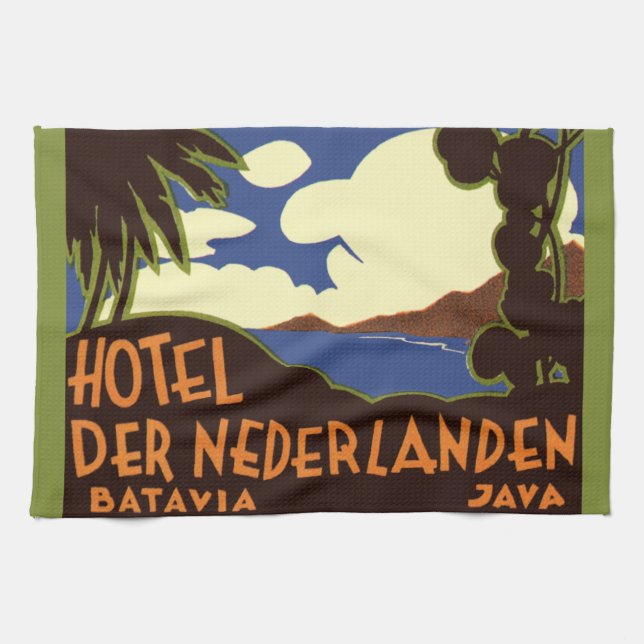 Vintage Travel Jakarta Indonesia Hotel Nederlanden Kitchen Towel (Horizontal)