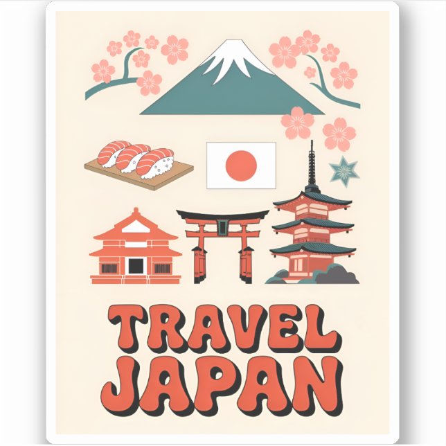 Vintage Travel Japan Iconic National Symbols Retro (Front)