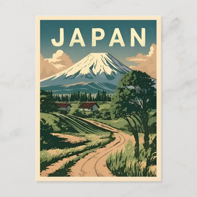 Vintage Travel Japan Mount Fuji Retro Scenic Postcard (Front)
