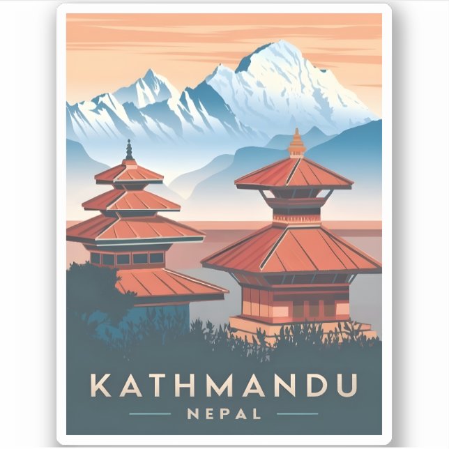 Vintage Travel Kathmandu Nepal Temple Retro Scenic (Front)