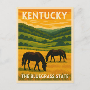 Vintage Travel Kentucky Horses Retro Graphic Postcard