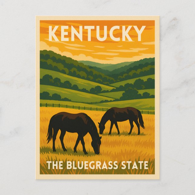 Vintage Travel Kentucky Horses Retro Graphic Postcard (Front)
