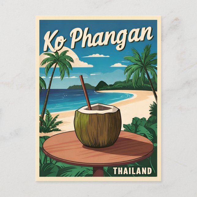 Vintage Travel Koh Phangan Thailand Retro Graphic Postcard (Front)