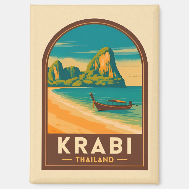 Vintage Travel Krabi Thailand Railay Beach Retro Magnet (Front)