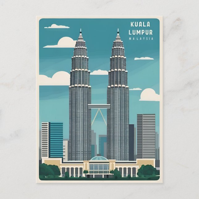 Vintage Travel Kuala Lumpur Malaysia Retro Graphic Postcard (Front)