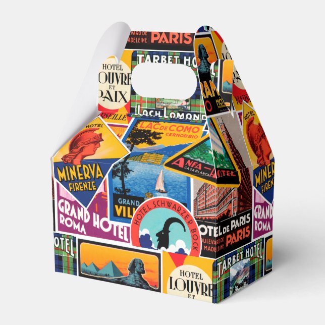 Vintage Travel Labels Favor Box (Front Side)