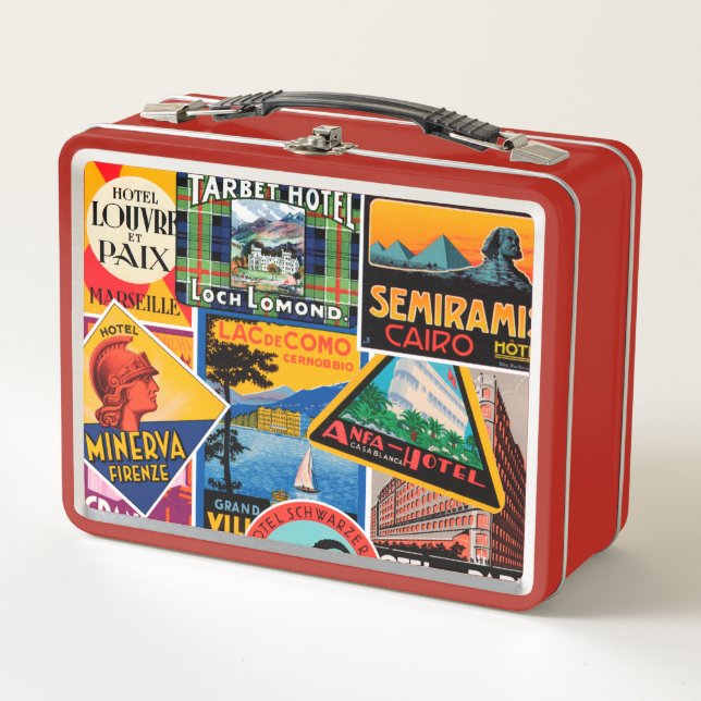 Vintage Travel Labels Metal Lunch Box (Front)