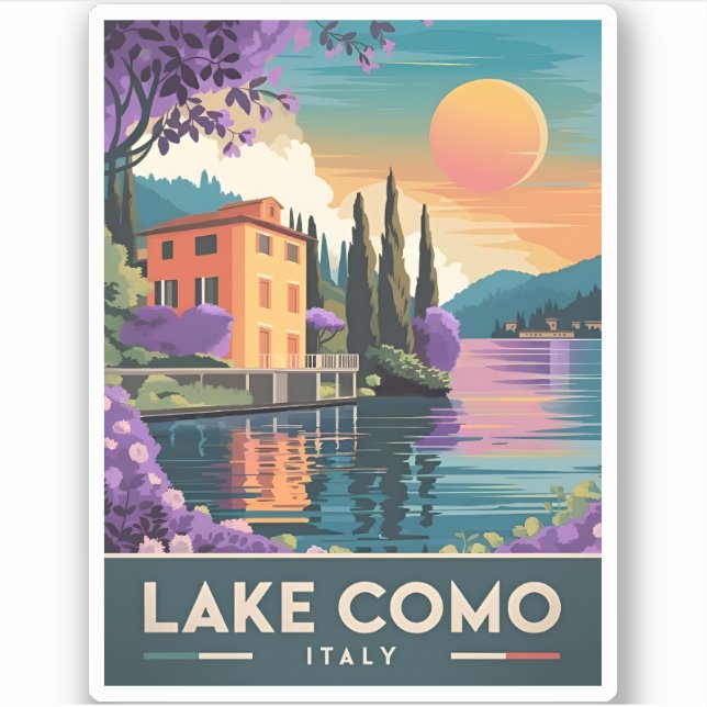 Vintage Travel Lake Como Italy Sunset Scenic (Front)