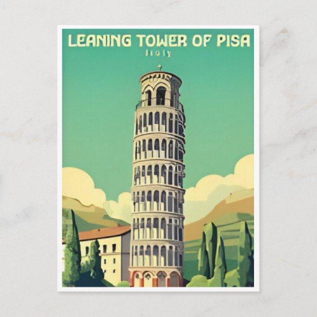 Vintage Travel Leaning Tower of Pisa Italy Postcard (Front)