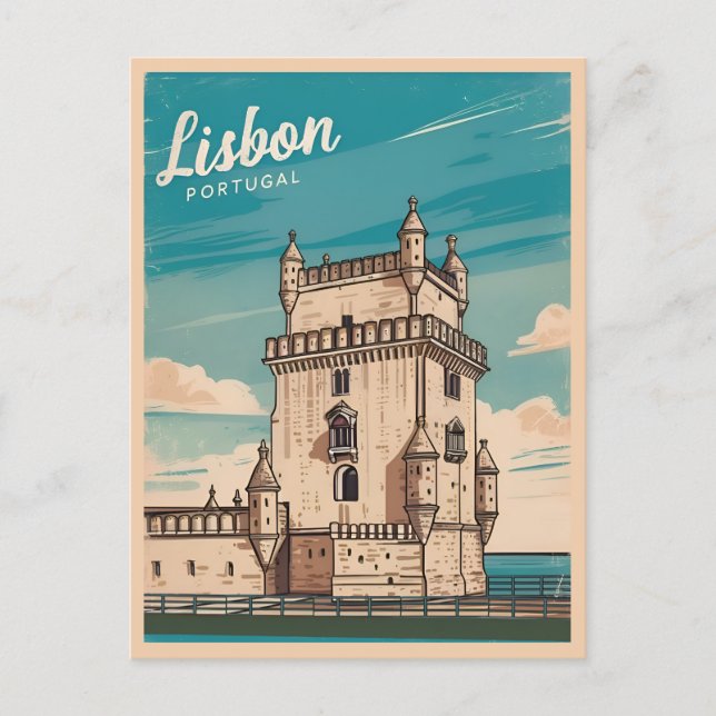 Vintage Travel Lisbon Portugal Retro Scenic Postcard (Front)