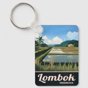 Vintage Travel Lombok Indonesia Landscape Keychain