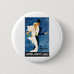 Vintage Travel, Love Romance Winter in Monte Carlo 2 Inch Round Button