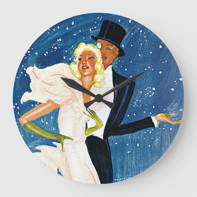 Vintage Travel, Love Romance Winter in Monte Carlo Large Clock (Front)
