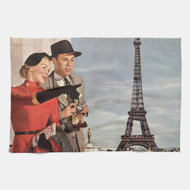 Vintage Travel - Lovers in Paris Kitchen Towel (Horizontal)