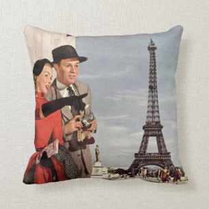 Vintage Travel - Lovers in Paris Throw Pillow