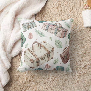 Vintage Travel Luggage Pattern (1) Throw Pillow
