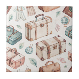 Vintage Travel Luggage Pattern (2) Tile