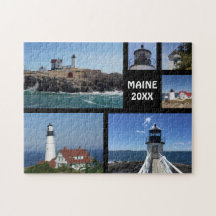 Vintage Travel Maine Lighthouses Collage Date