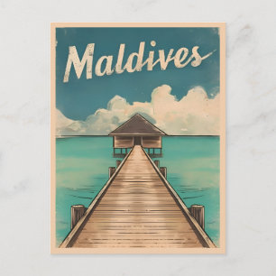 Vintage Travel Maldives Island Retro Scenic Postcard