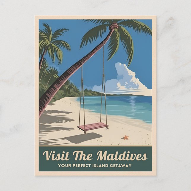 Vintage Travel Maldives Island Seaside Scenic Postcard (Front)
