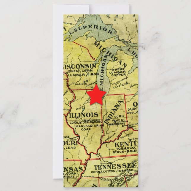 Vintage Travel Map Movable Red Star Invitation (Front)
