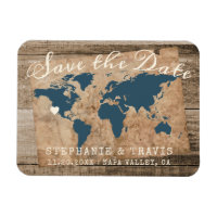 Vintage Travel Map on Wood Save the Date