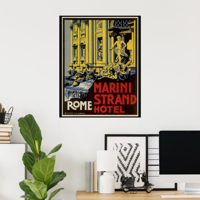 Vintage Travel, Marini Strand Hotel, Rome, Italy Poster (Home Office)