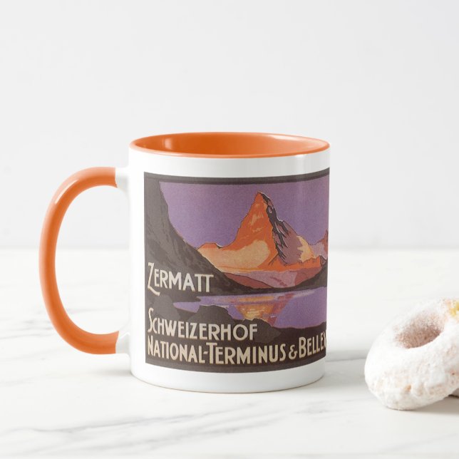 Vintage Travel, Matterhorn Mountain in Switzerland Mug (With Donut)