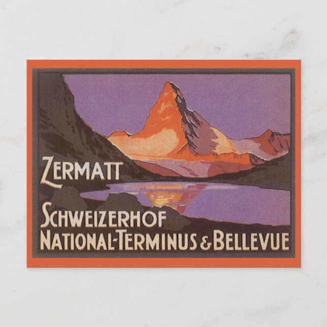 Vintage Travel, Matterhorn Mountain in Switzerland Postcard (Front)