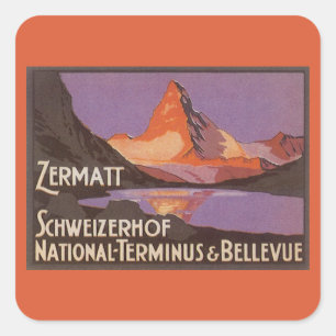 Vintage Travel, Matterhorn Mountain in Switzerland Square Sticker
