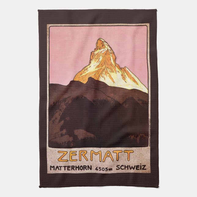 Vintage Travel, Matterhorn Mountain, Switzerland Kitchen Towel (Vertical)