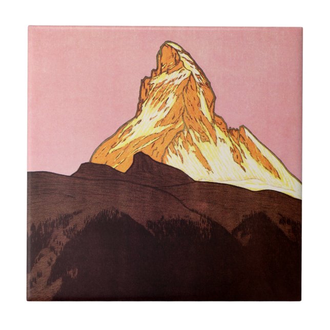 Vintage Travel, Matterhorn Mountain, Switzerland Tile (Front)