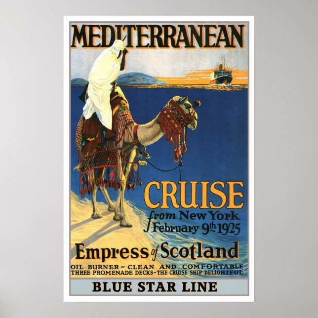 Vintage travel,Mediterranean Cruise Poster (Front)