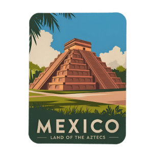 Vintage Travel Mexico Aztec Pyramid Retro Graphic Magnet