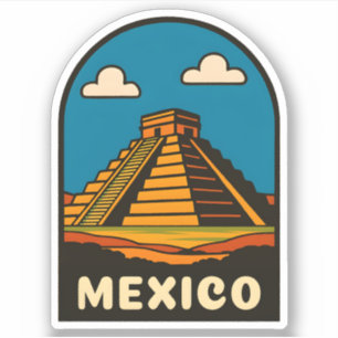 Vintage Travel Mexico Aztec Pyramid Retro Scenic
