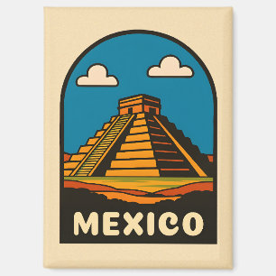 Vintage Travel Mexico Aztec Pyramid Retro Scenic Magnet