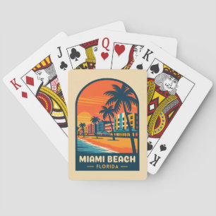 Vintage Travel Miami Beach Florida Sunset Seaside Playing Cards