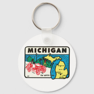 Vintage Travel Michigan MI Auto State Label Keychain