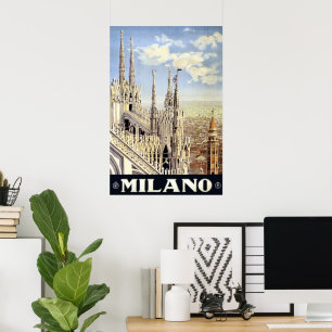 Vintage Travel Milano Italy Gothic Cathedral Duomo Poster