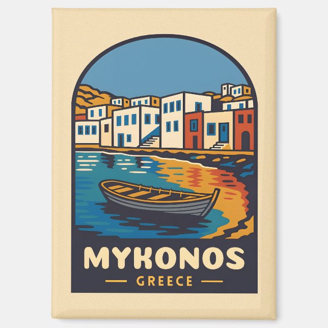 Vintage Travel Mykonos Greece Island Seaside Retro Magnet (Front)