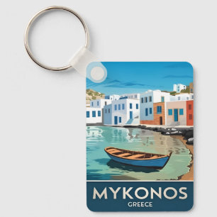 Vintage Travel Mykonos Greece Seaside Landscape Keychain