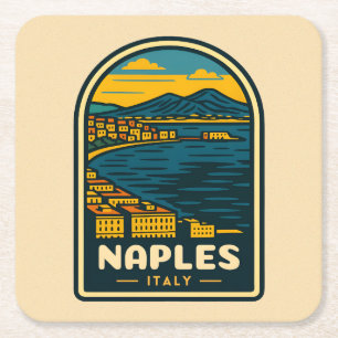 Vintage Travel Naples Italy Retro Scenic Coastline Square Paper Coaster