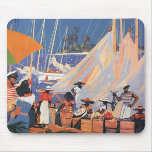 Vintage Travel, Nassau Harbour, Florida, Sailboats Mouse Pad