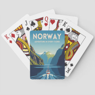 Vintage Travel Norway Fjord Retro Landscape Playing Cards