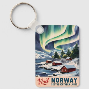 Vintage Travel Norway Northern Lights Retro Scenic Keychain