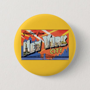 Vintage Travel NYC, Greetings from New York City 2 Inch Round Button